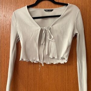SHEIN Cream Ribbed Crop Top with Tie Detail
